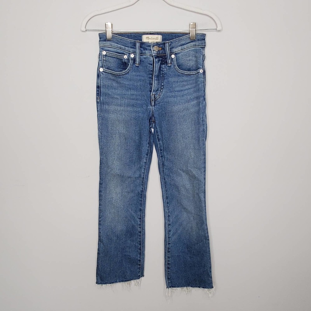 MADEWELL Cali Demi Boot Denim Raw Hem Medium Wash Jeans Sz 24 - Picture 2 of 8